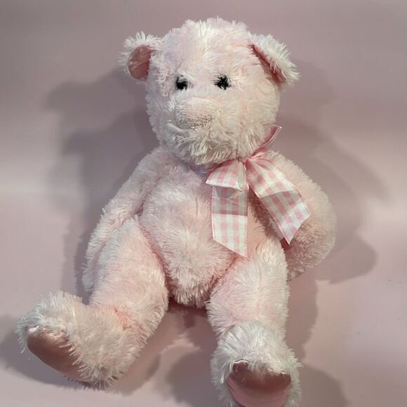 Douglas Cuddle Toys Magic Pink Teddy Bear 12” long Good Used Condition with Bow - Picture 6 of 7